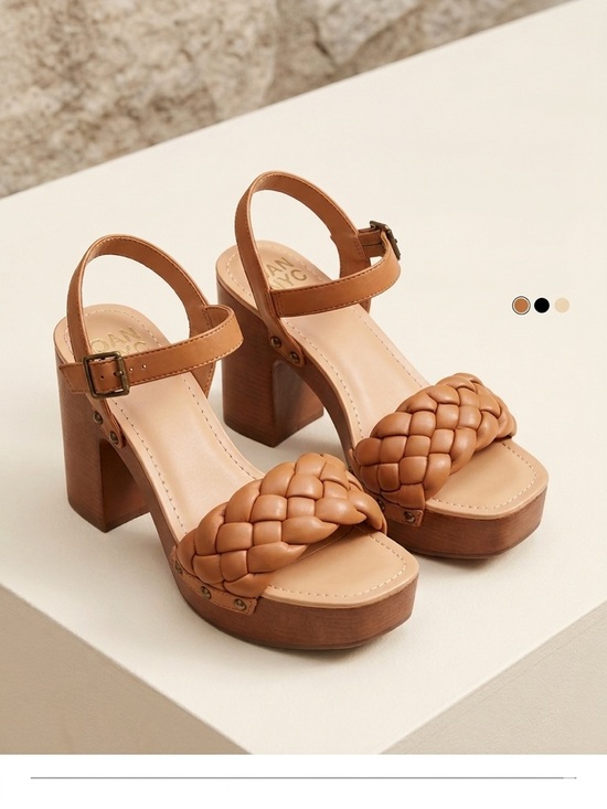Madden Nyc Shoes - Braided Strap Tan Platform Sandals with Block Heel